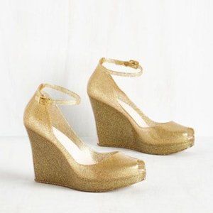 Gold Glitter Jelly Wedge Heels